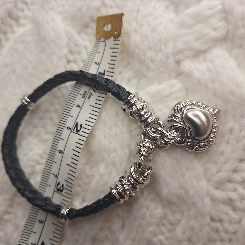 Judith Ripka Sterling Heart Charm Bracelet, Leather Band & Cubic Zirconia - Picture 7 of 12